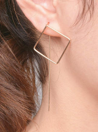Hollow Out Square Earrings - Golden